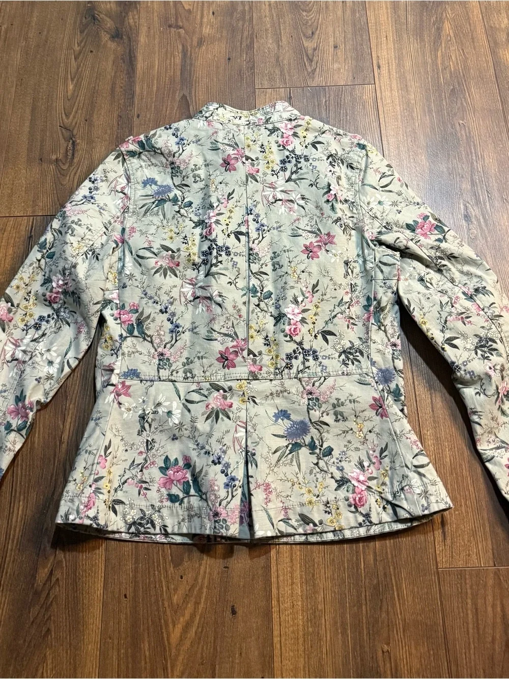 Girls H&M Floral Utility Jacket Size 6 Green Pink Button Front